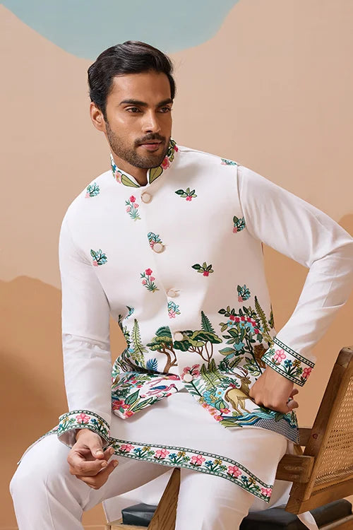 Vantara Style Premium White Mens Wear Koti Kurta Collection