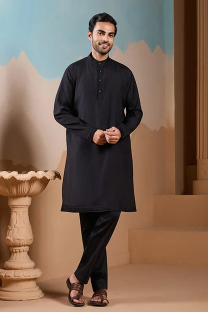Magic Black Wedding Look Koti Kurta Set for Mens Wear