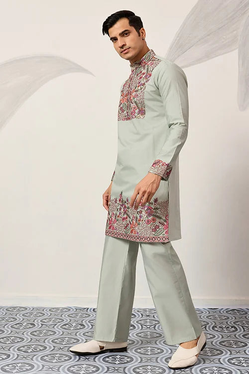 Pista Green Kurta Pant Set For Wedding & Festive Wear