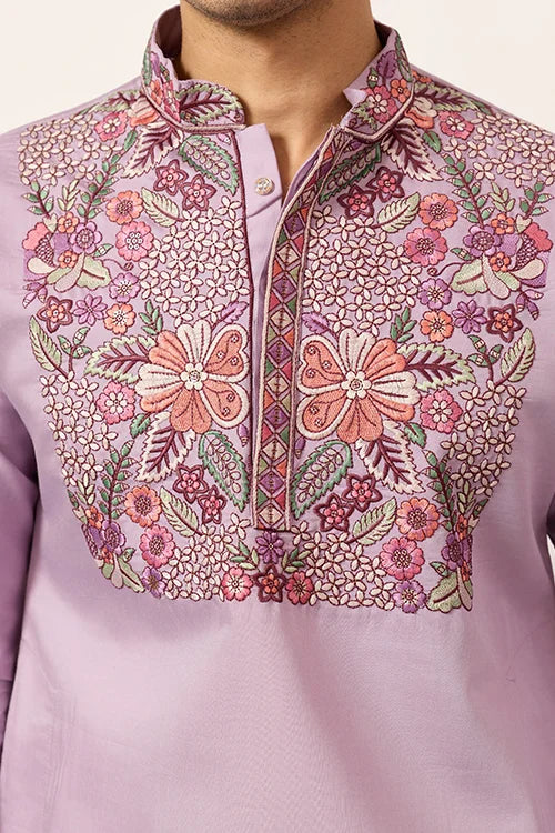 Lavender Kurta Pant Set For Traditional Mens Fashion