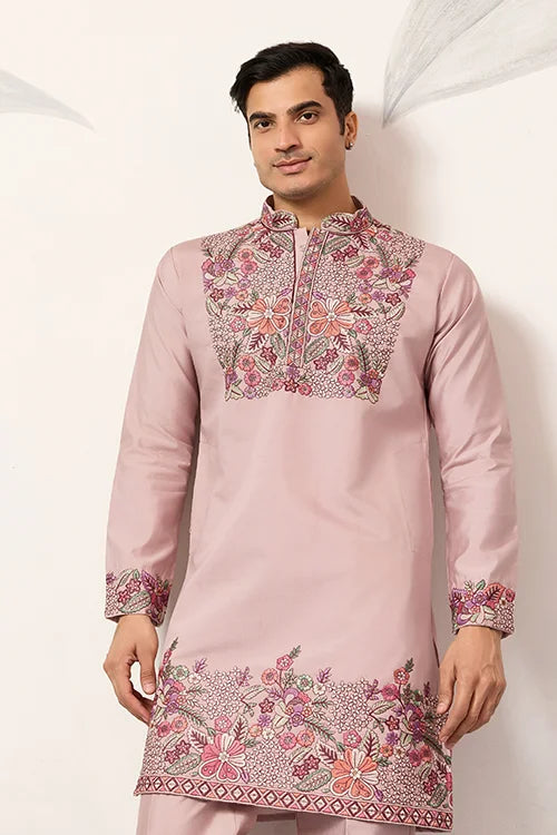 Stylish Dusty Pink Kurta Pant Set For Festive Occasions