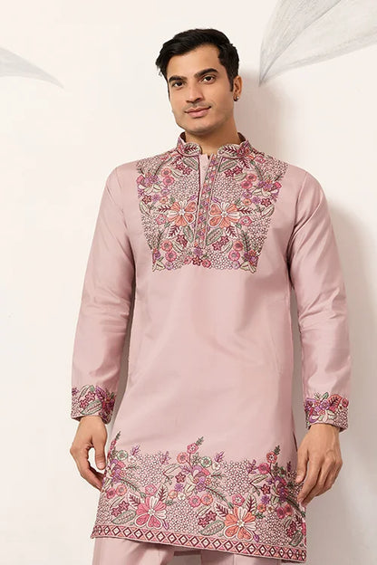 Stylish Dusty Pink Kurta Pant Set For Festive Occasions