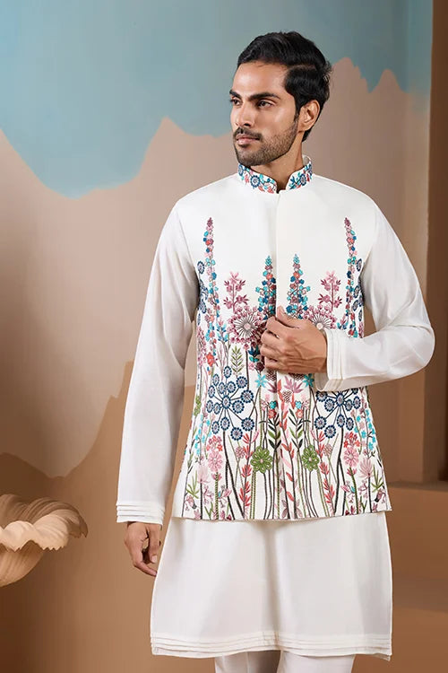 Royal Trendy White Koti Kurta Set for Men’s Wear Collection