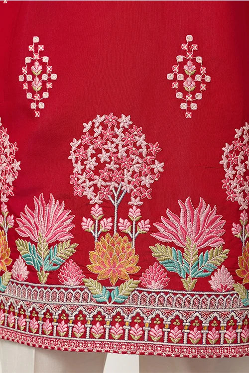 Unique Style Red Color Embroidered Kurta For Mens Wear