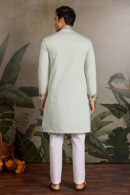 Pista Color Wedding Special Kurta Design for Mens Wear