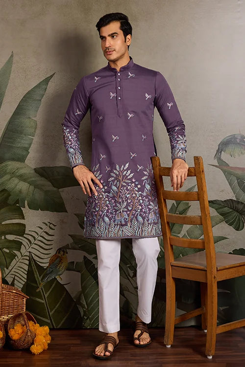 Festive Look Dusty Purple Color Traditional Kurta for Mens
