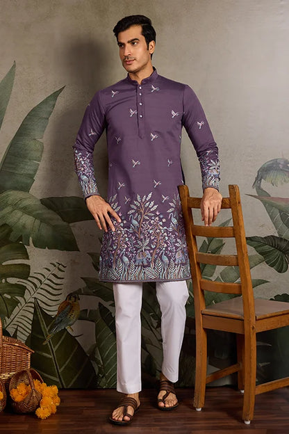 Festive Look Dusty Purple Color Traditional Kurta for Mens