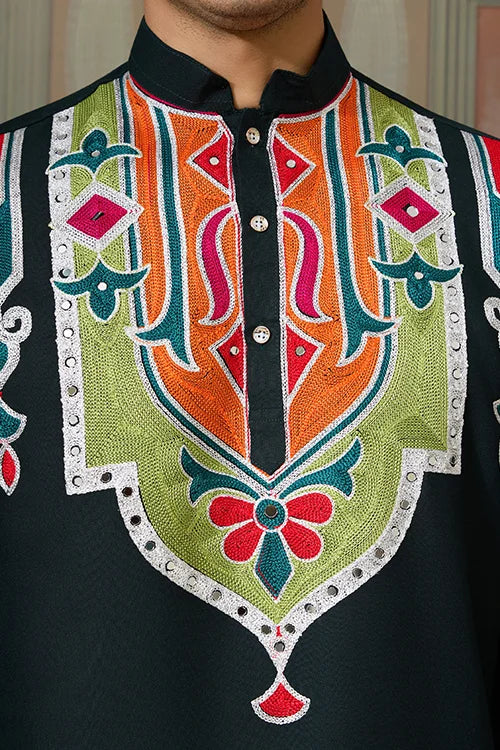 Green Embroidered Festival Wear Kurta for Men