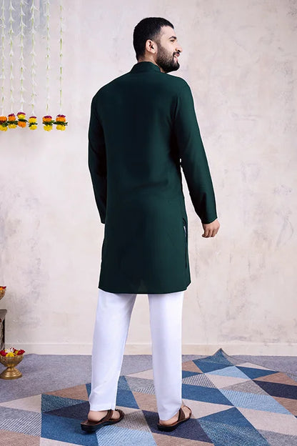 Green Color Ready To Wear Traditional Kurta For Mens Wear