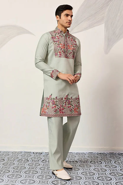 Pista Green Kurta Pant Set For Wedding & Festive Wear