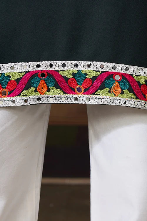 Green Embroidered Festival Wear Kurta for Men