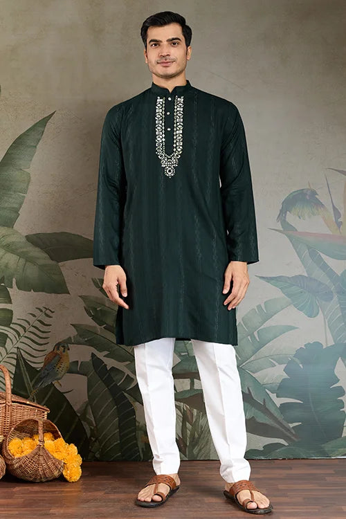 Traditional Green Kurta with Dupatta for Mens Wear