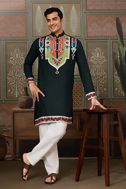 Green Embroidered Festival Wear Kurta for Men