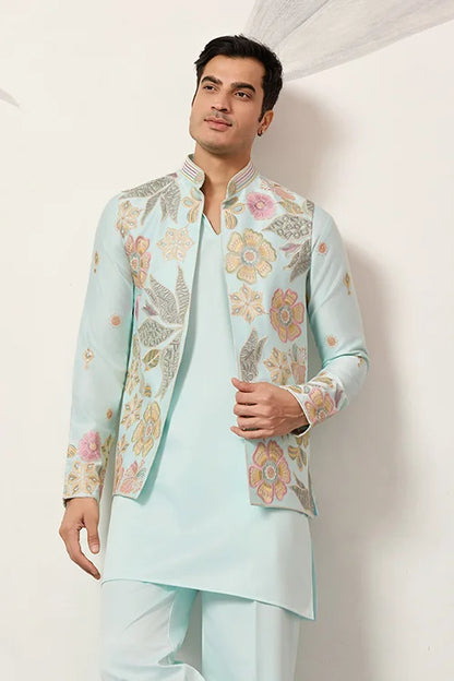 Luxury Wedding & Carnival Wear Pista Green Koti Kurta For Men