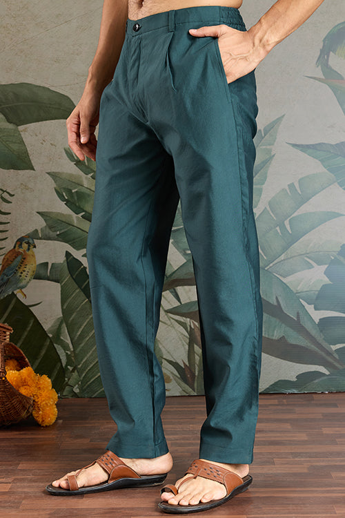 Green Open Koti Style Kurta Pajama Set For Men