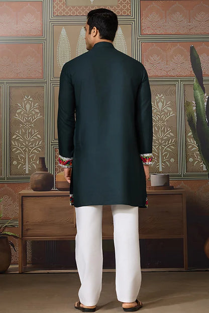 Green Embroidered Festival Wear Kurta for Men