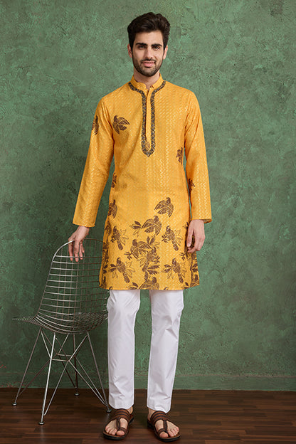 Haldi Special Mustard Yellow Kurta Pajama For Male