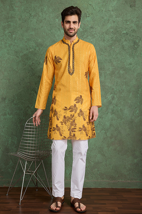 Haldi Special Mustard Yellow Kurta Pajama For Male