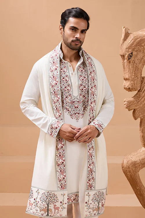 Vibrant Look White Kurta Dupatta Set for Mens Wear