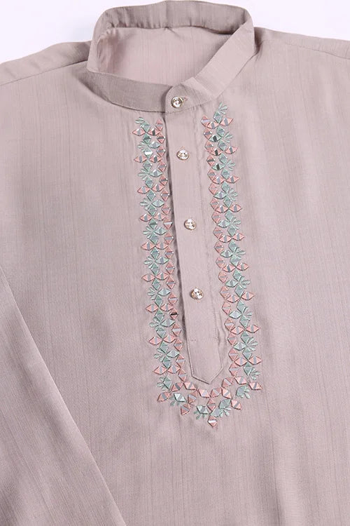 Ivory Roman Silk Kurta With Jacquard Open Koti Set