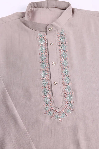 Ivory Roman Silk Kurta With Jacquard Open Koti Set
