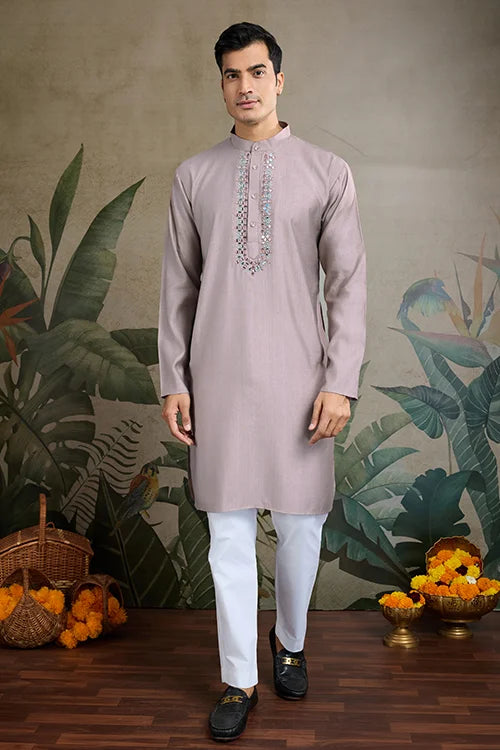 Ivory Roman Silk Kurta With Jacquard Open Koti Set