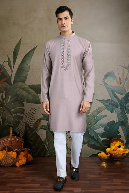 Ivory Roman Silk Kurta With Jacquard Open Koti Set