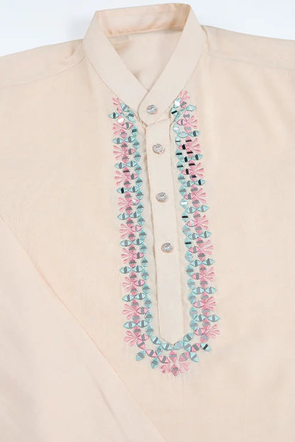 Festive Wear Off White Silk Kurta With Jacquard Koti