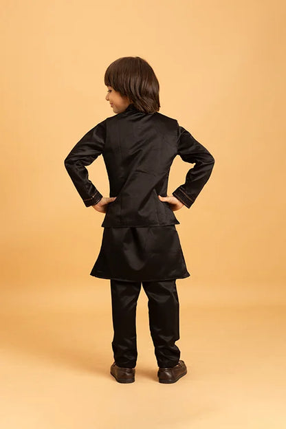 Traditional Black Mirror Work Koti Kurta Set for Boys