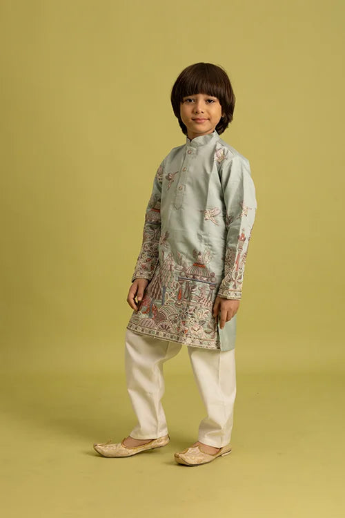 Trendy Pista Color Vantara Designer Kids Kurta Set