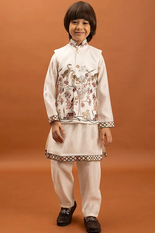 Elegant White Koti Kurta Set for Kids Traditional Wear