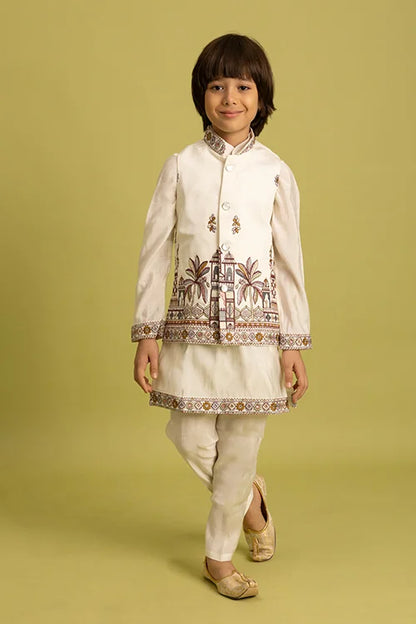 Elegant White Koti Kurta Set for Boys 6 to 12 Year