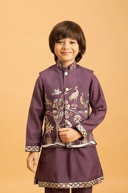 Graceful Purple Koti Kurta Set for Kids Wear