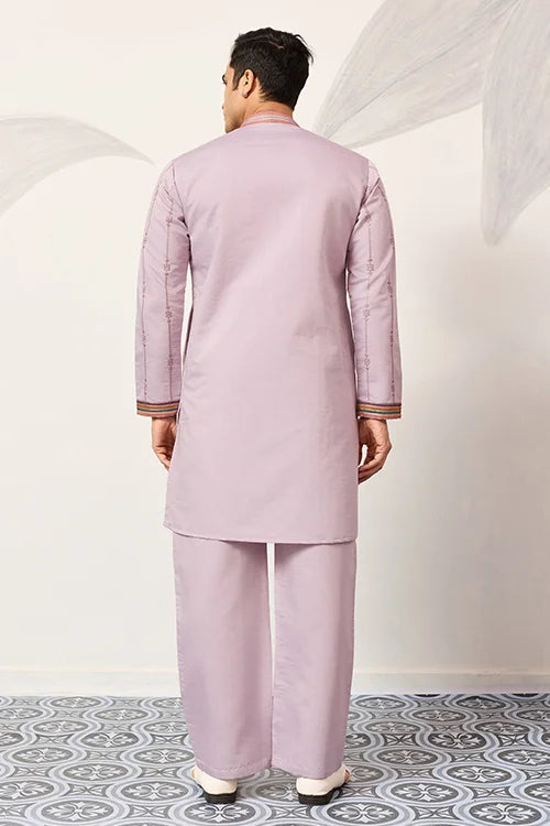 Royal Look Lavender V Neck Kurta Pant For Mens Wear