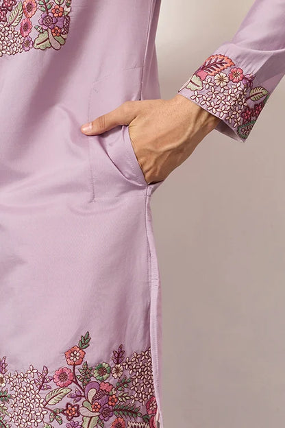 Lavender Kurta Pant Set For Traditional Mens Fashion