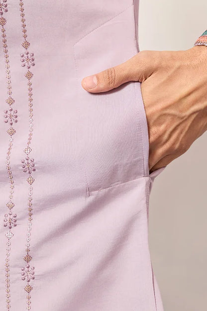 Royal Look Lavender V Neck Kurta Pant For Mens Wear