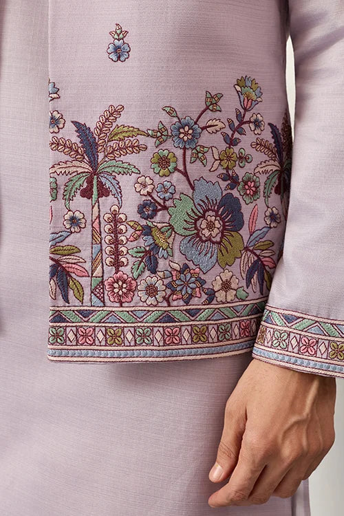 Indian Traditional Dusty Lavender Koti Kurta Pant Wedding Set