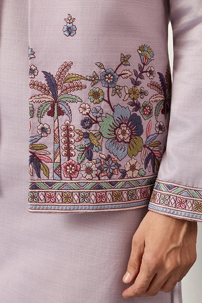 Indian Traditional Dusty Lavender Koti Kurta Pant Wedding Set