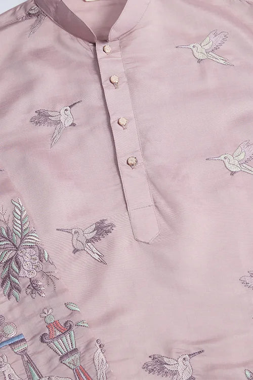 Designer Peach Silk Kurta For Men
