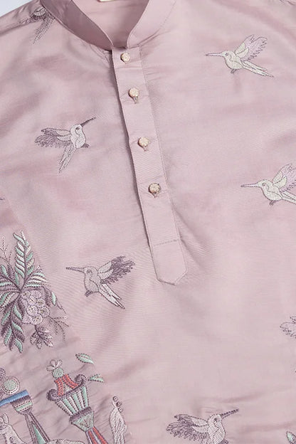 Designer Peach Silk Kurta For Men