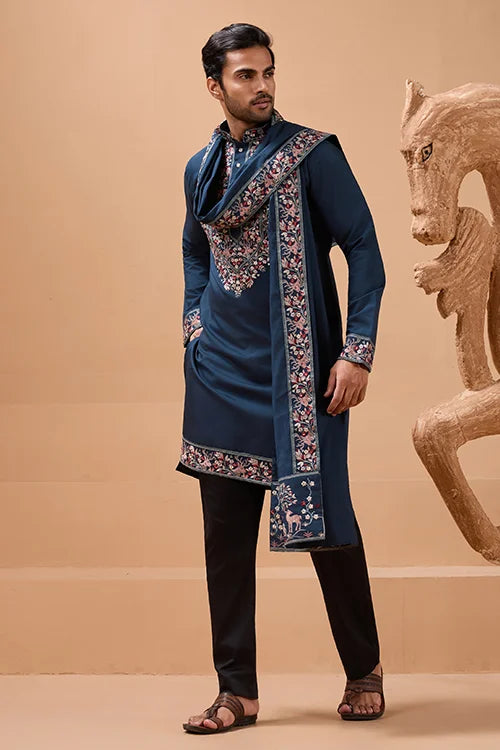 Elegant Teal Blue Kurta with Dupatta for Mens Wear