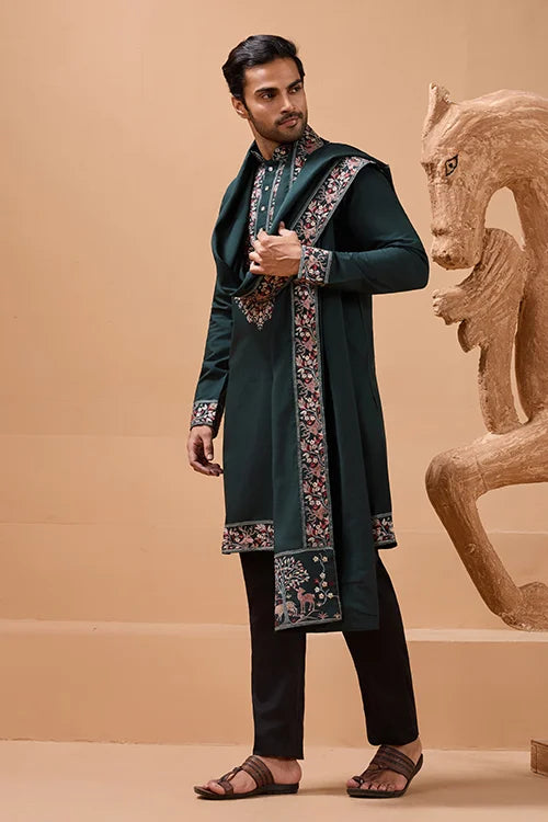 Perfect Green Festival Special Kurta with Dupatta for Mens