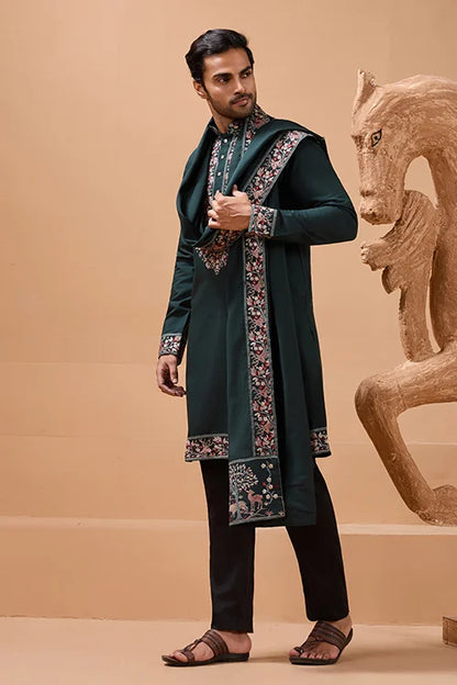 Perfect Green Festival Special Kurta with Dupatta for Mens