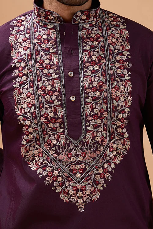 Ethnic Look Purple Kurta with Dupatta Mens Wear Special