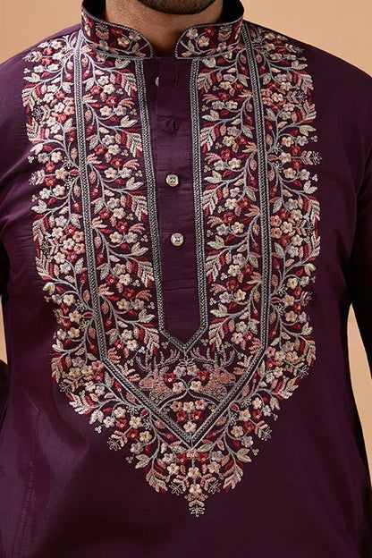 Ethnic Look Purple Kurta with Dupatta Mens Wear Special