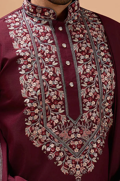 Latest Signature Maroon Kurta and Dupatta for Mens Wear