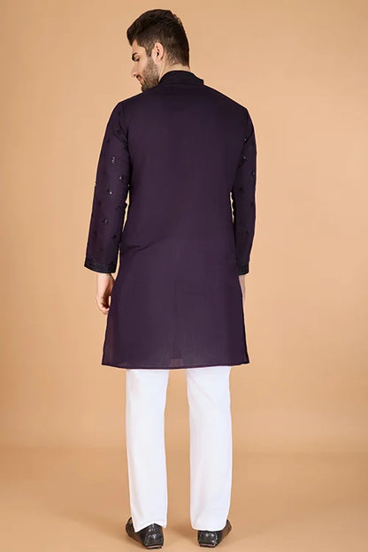 Stylish Purple Kurta For Men With Thread Work Design