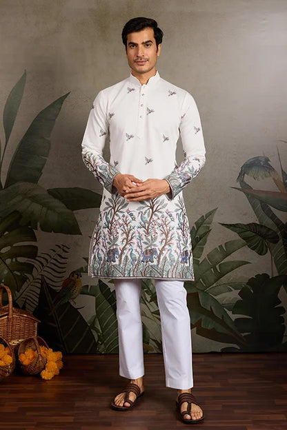 White Embroidered Work Kurta for Groom Wedding Look
