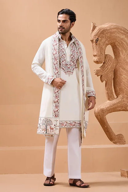 Vibrant Look White Kurta Dupatta Set for Mens Wear