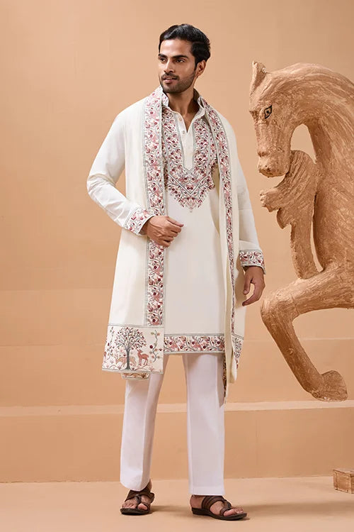 Vibrant Look White Kurta Dupatta Set for Mens Wear